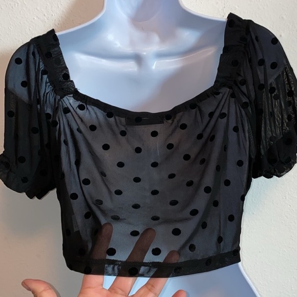 Sheer Swiss Ruched Short Cropped Top. - Picture 3 of 4